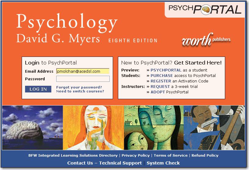 4 Option Two: Student Purchases Access Directly Via the Site (http://courses.bfwpub.com/psych) 1. Students should go to http://courses.bfwpub.com/psych, select PURCHASE access to PsychPortal and select their state/province from the drop-down menu.