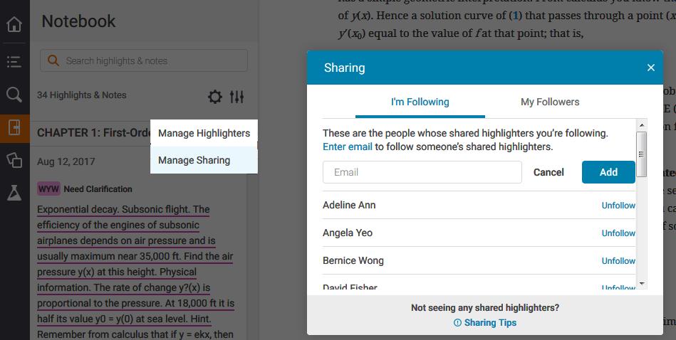 to content in book Share and Collaborate: Share notes & highlights; Follow