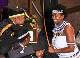 GRADUATION ADMIRATION FOR DISABLED GRADUATES Despite her physical and his visual challenges, both Ms Thembelihle Ngcai and Dr Tafara Marazi graduated at the 2016 graduation ceremonies.