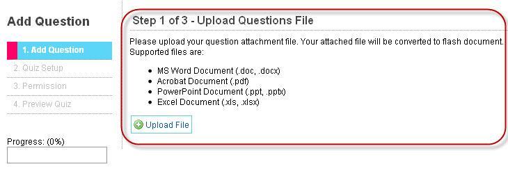 Otas Quizzes To create an Otas quiz, select OTAS Format. This is by far the quickest way to create a quiz. Select Upload File This file will be your quiz questions.