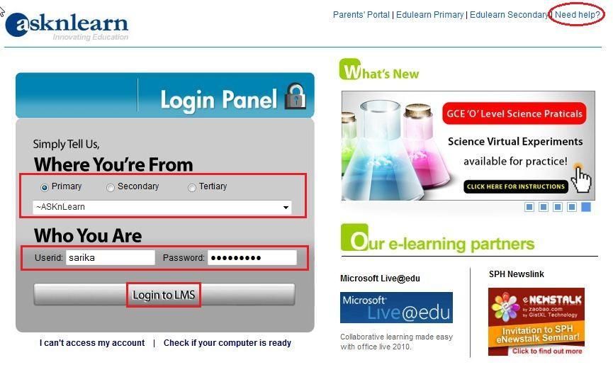 Logging in for the first time Go to lms.asknlearn.