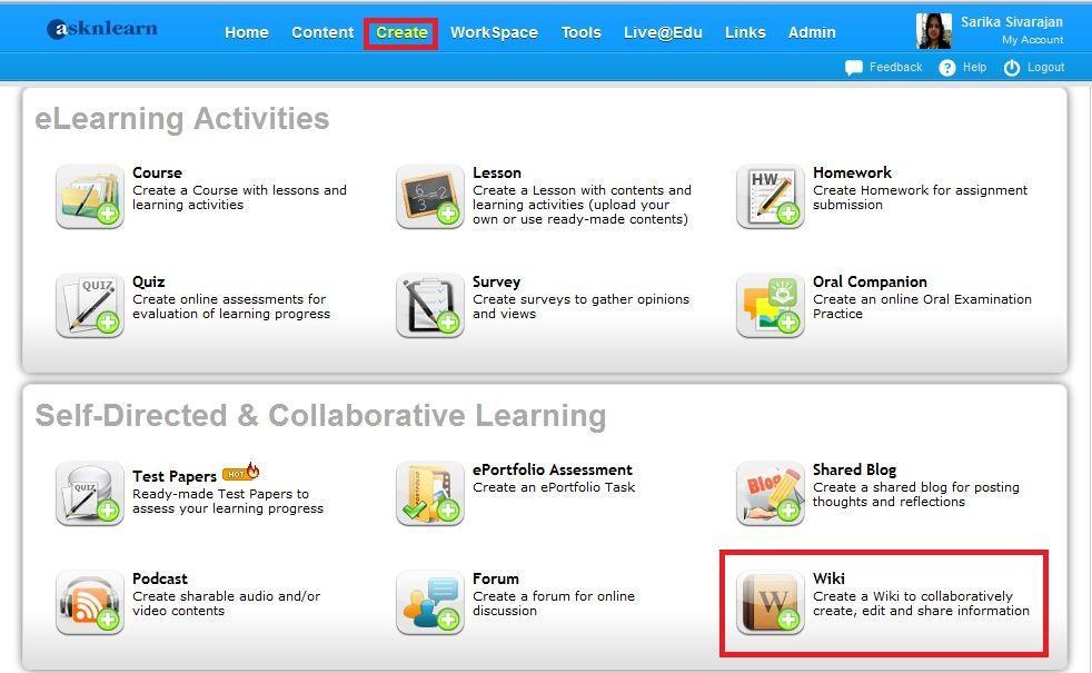 Wiki Wiki are areas where students can participate and contribute in topics and discussions.