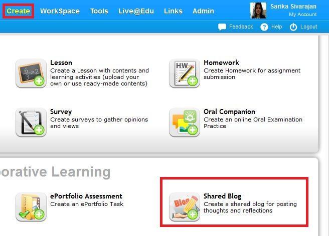 Shared Blog Shared Blogs are areas where students are able to post entries to a common blog to share their views and ideas.