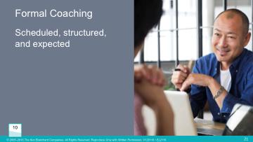 Activity 5 Where Coaching Fits Activity Time: 12 minutes Slide Time: 1 minute PW Page: 10 Start/Stop Time: Slide: 21 Formal Coaching 1. Explain formal coaching.