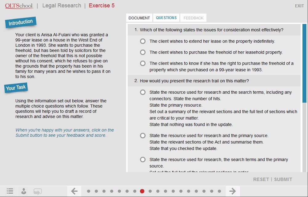 The online exercises xi Multiple choice questions You will be familiar with this type of exercise from the QLTS Multiple Choice Test (MCT) assessment.