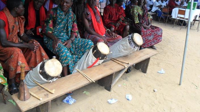 3. Agblorwu Ensemble at Anloga. Another important talking drum in Anlo-Eweland is adodo/dondo (the hour-glass shaped drum whose pitch can be regulated to mimic tone and prosody of human speech.