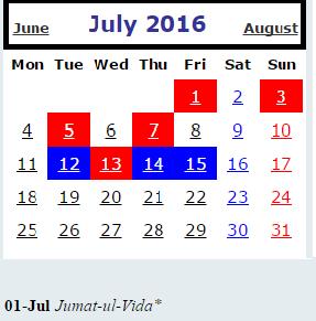 July Month /Dates 1st 31 st Curricular / Academic Activities Summer Vacations as