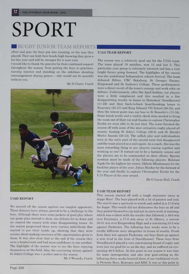 v SPORT - RUGBY IL'N[OR '[l M Rl5PORTS effort and gel-x the hoys put into training. or the way they played.