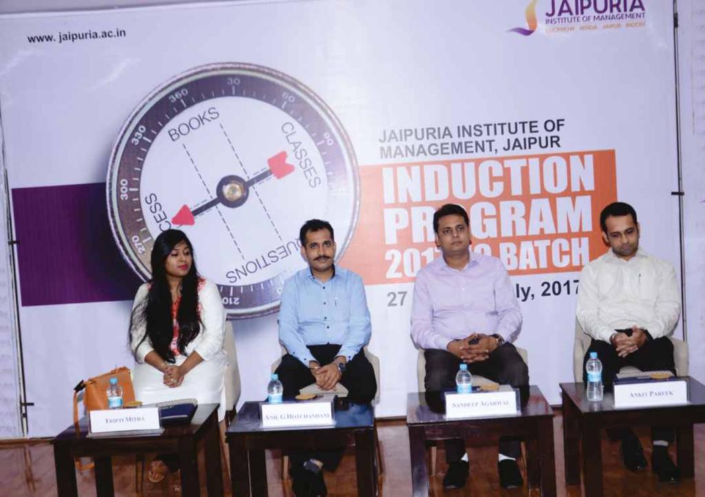 ALUMNI PANEL DISCUSSIONS First Alumni Panel Discussion during Induction Program of PGDM (2017-19) on July 3, 2017: The Induction Program @ Jaipuria Jaipur progressed to Day 7 (July 3, 2017) with even