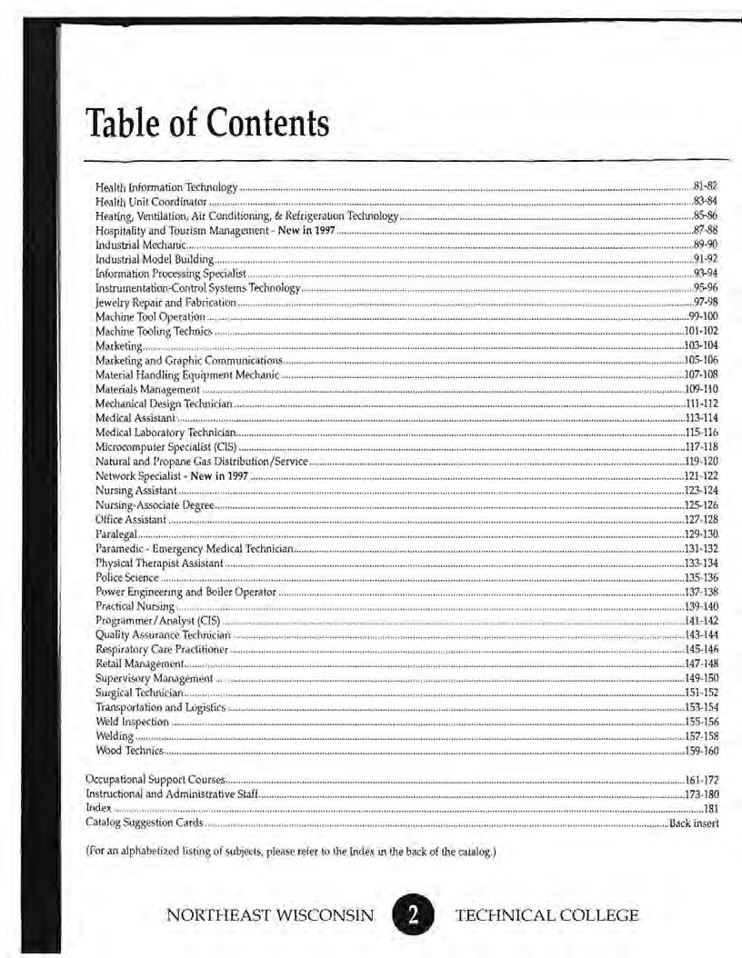 Table of Contents Htalth lnfonnarion Technology... 81 82 Health Unit Coordinator... 83 84 Hearing, Ventilation, Air Conditioning, & Rcfrigcralion Technology.