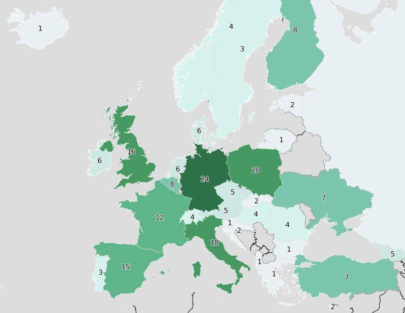 Data as of 18 February 2016 Geographical distribution of participants Country Institutions Albania 1 Austria 5 Belgium 8 Bosnia 1 Bulgaria 1 Croatia 2 Cyprus 2 Czech Republic 5 Denmark 6 Estonia 2