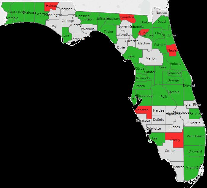 Three-Year Attainment Rate Changes, by County, 2016 Green = Two consecutive
